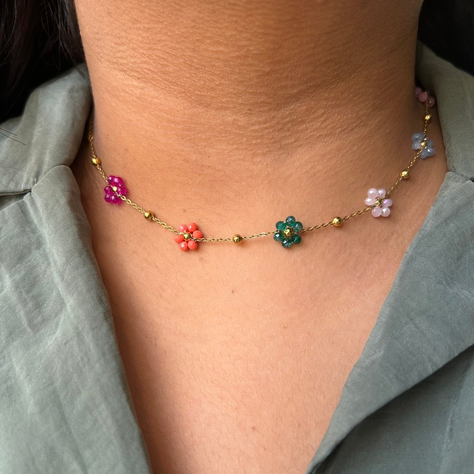 Resin Flower Necklace | 18kt Gold Plated Necklace | Delphin Jewels