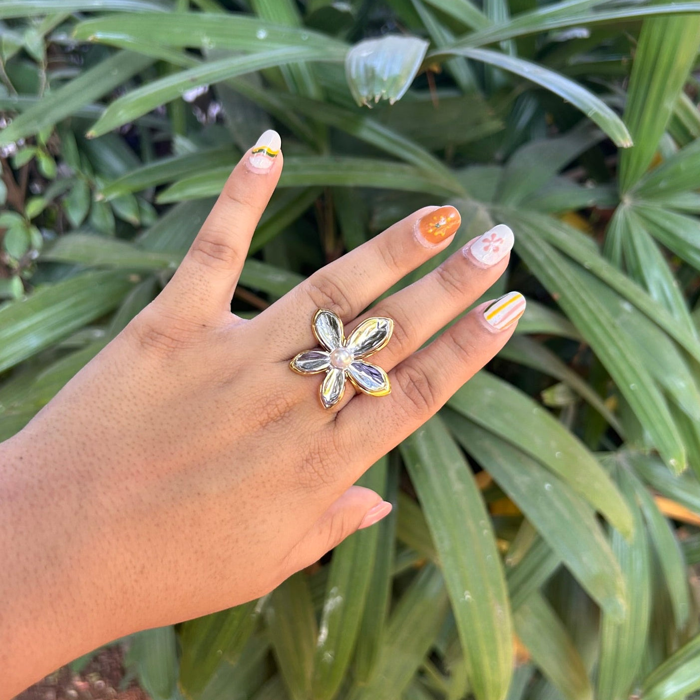 Mixed Flower Adjustable Ring