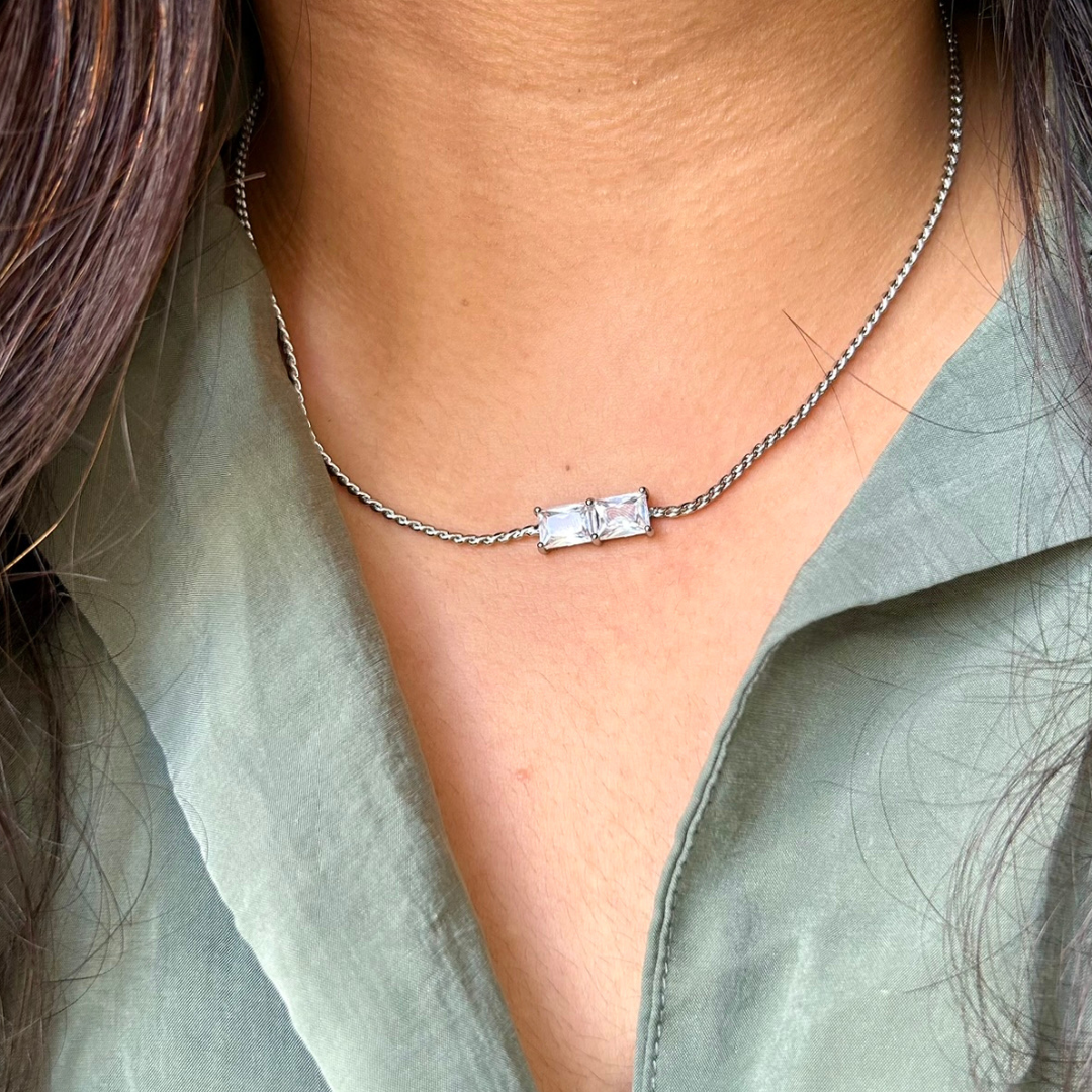 silver zircon necklace