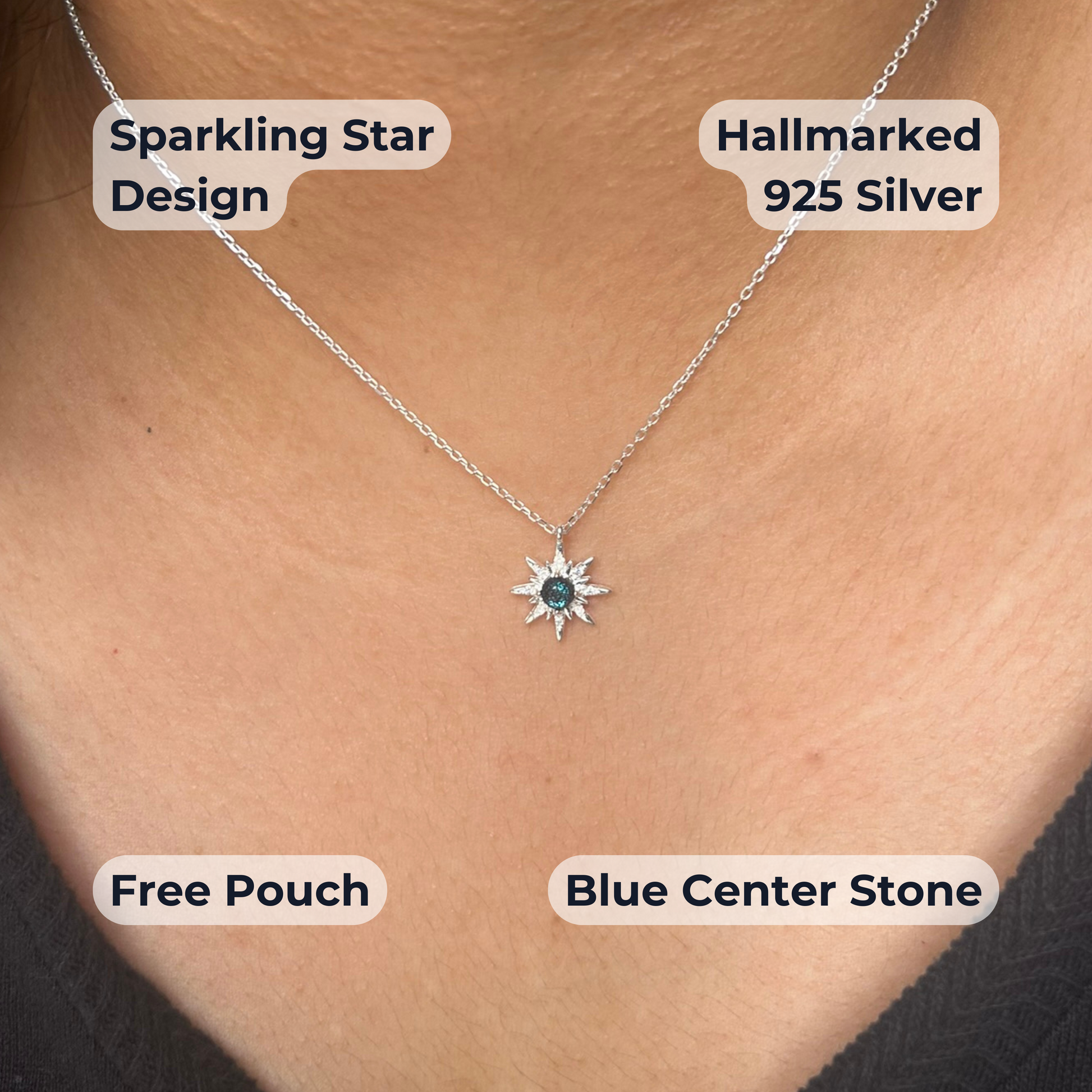 925 sterling silver blue stone star pendant necklace
