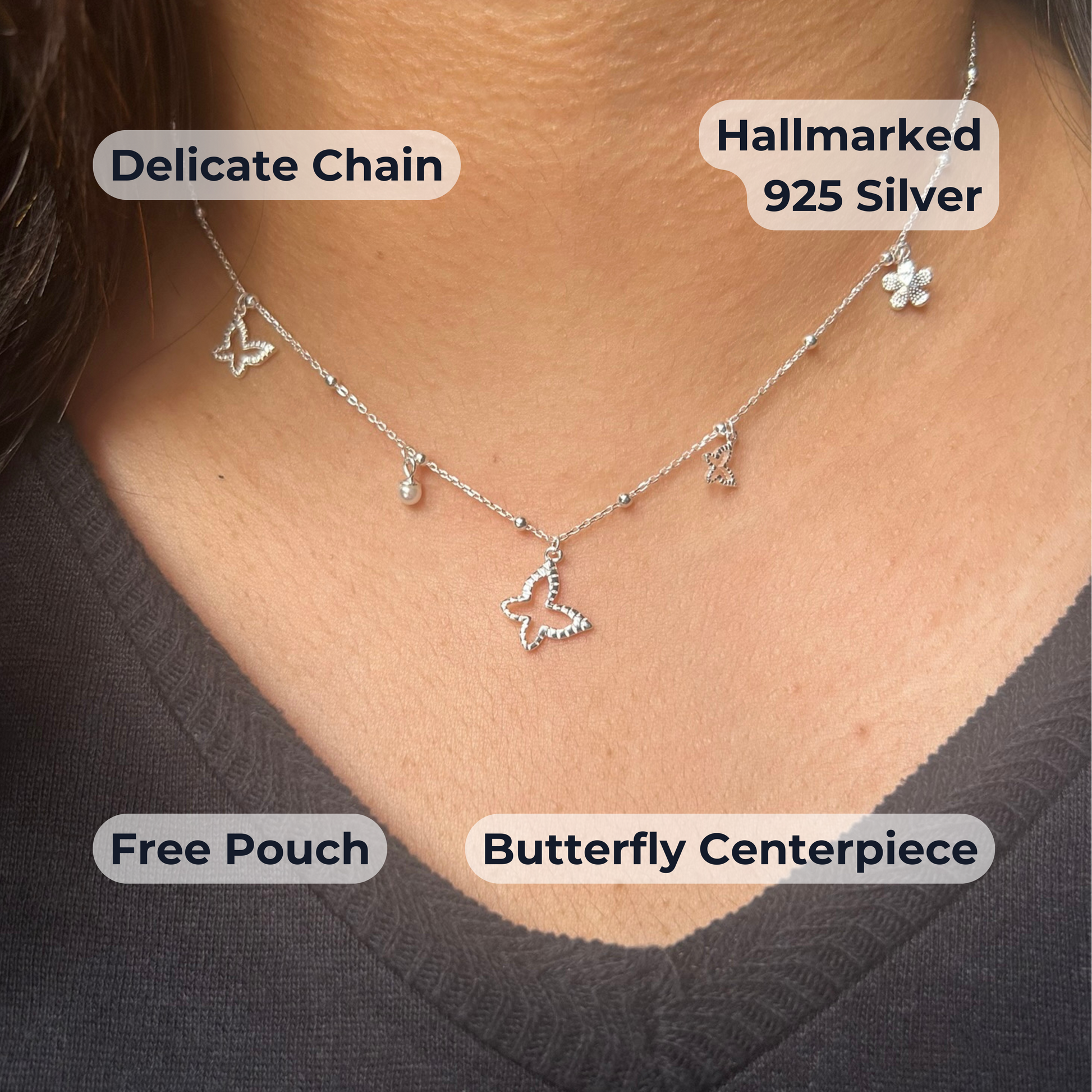 925 sterling silver butterfly charm necklace with zircon
