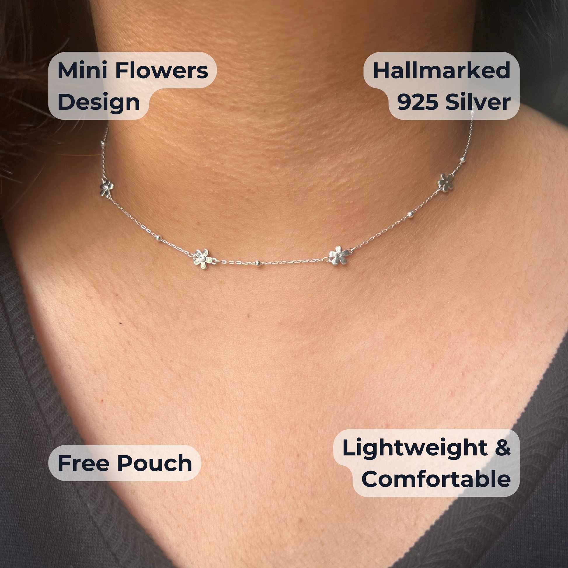 925 sterling silver flower charm necklace with zircon