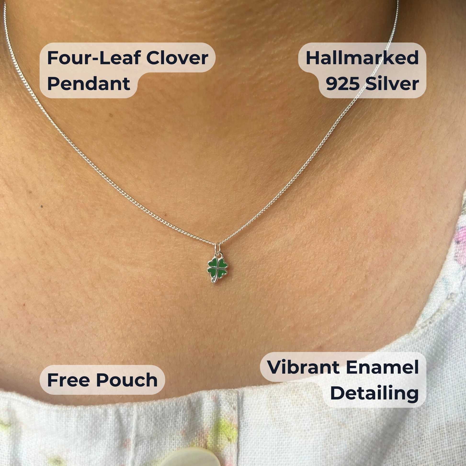 925 sterling silver four leaf clover pendant necklace