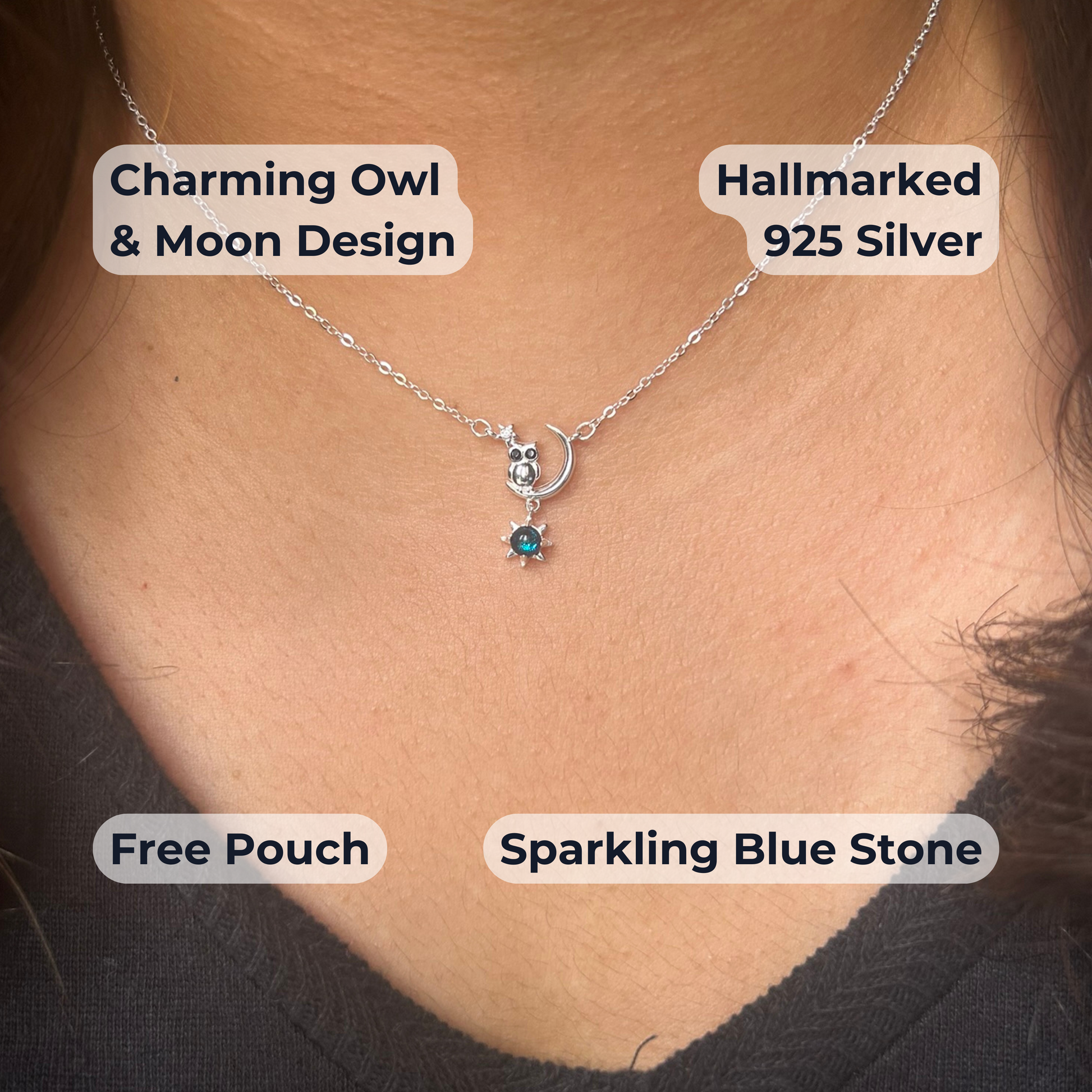 925 sterling silver owl moon pendant necklace