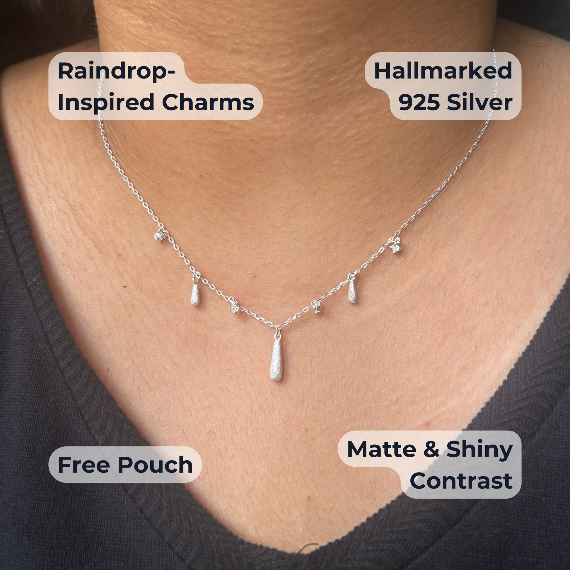 925 sterling silver raindrop charm necklace