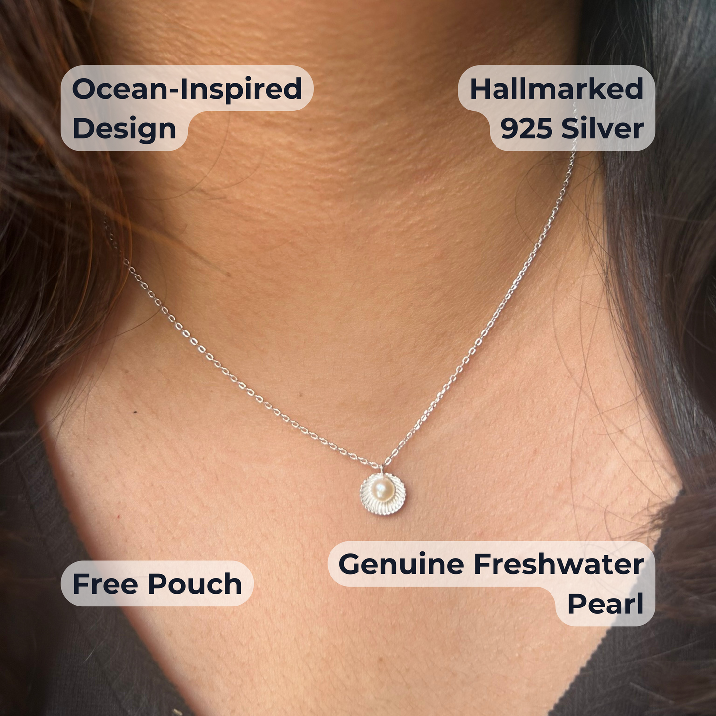 925 sterling silver seashell pearl pendant necklace