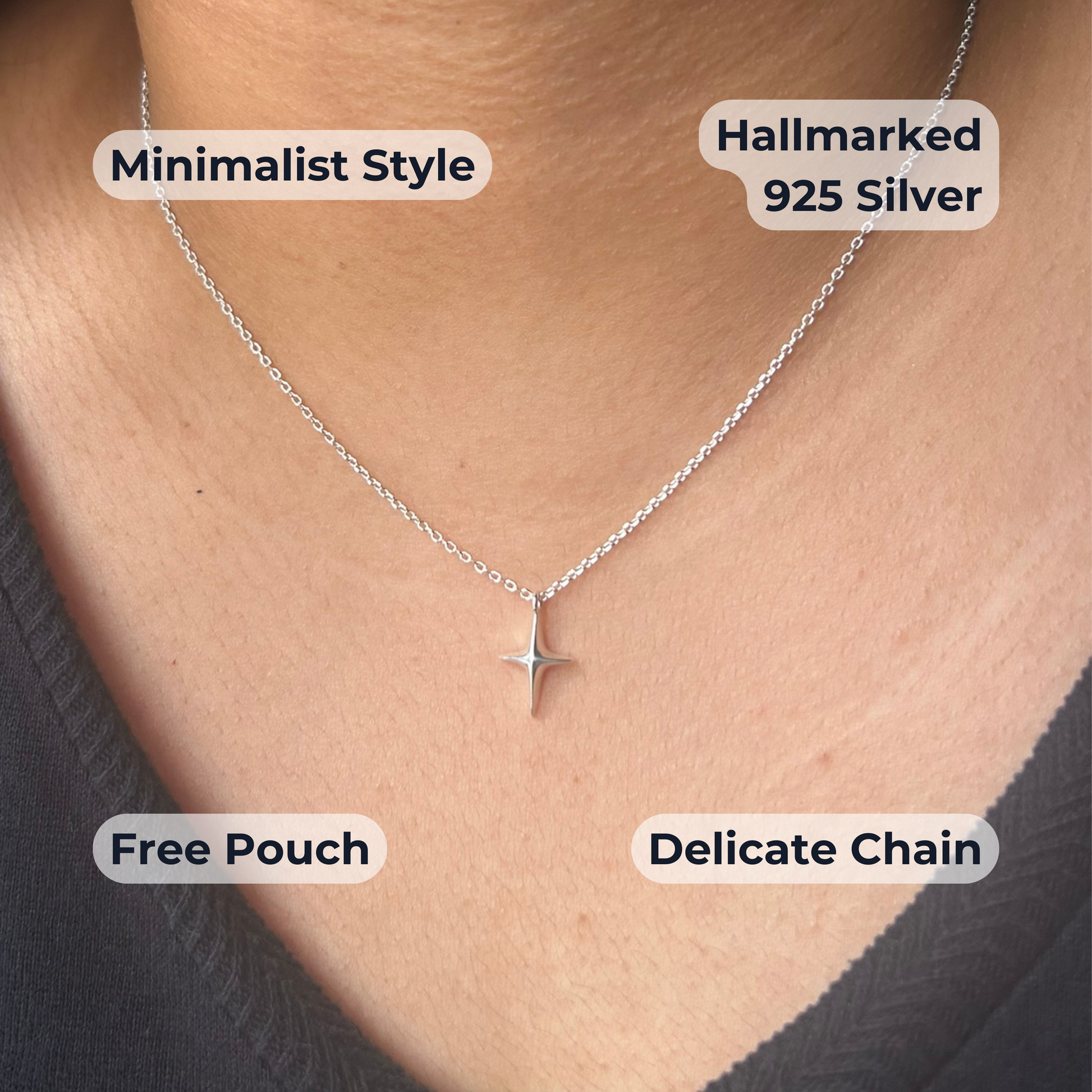 925 sterling silver four point star pendant necklace