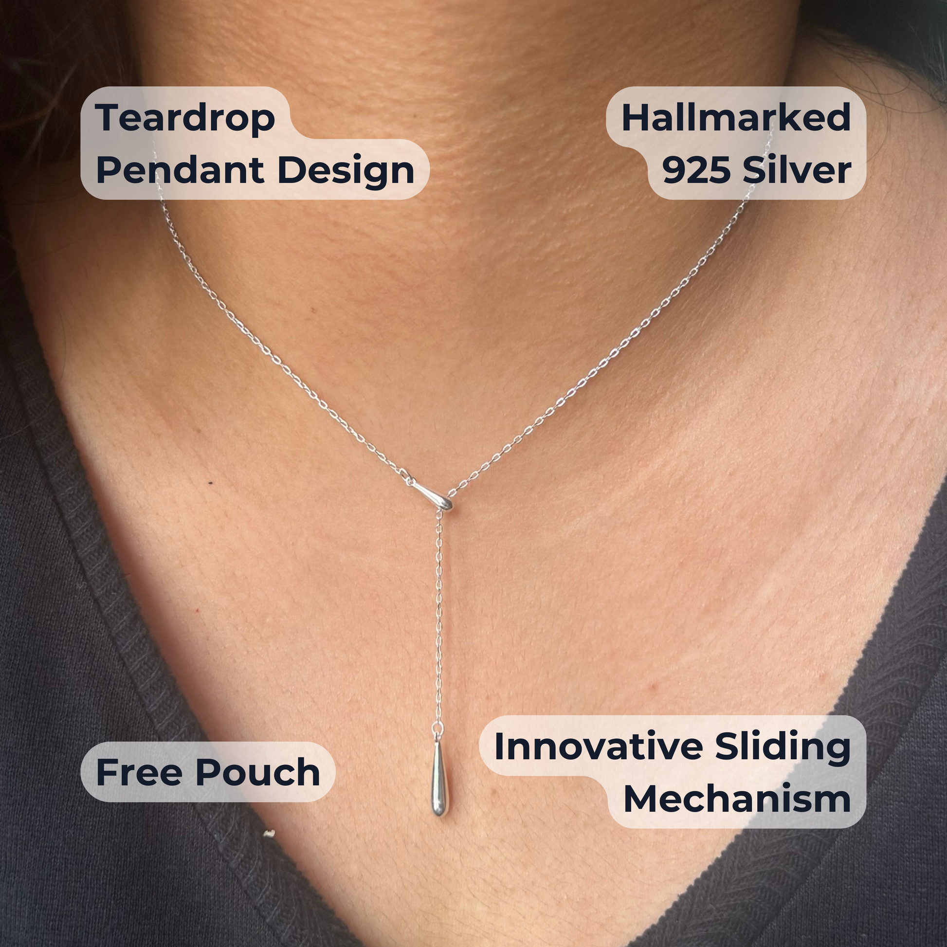 925 sterling silver teardrop minimalist lariat necklace