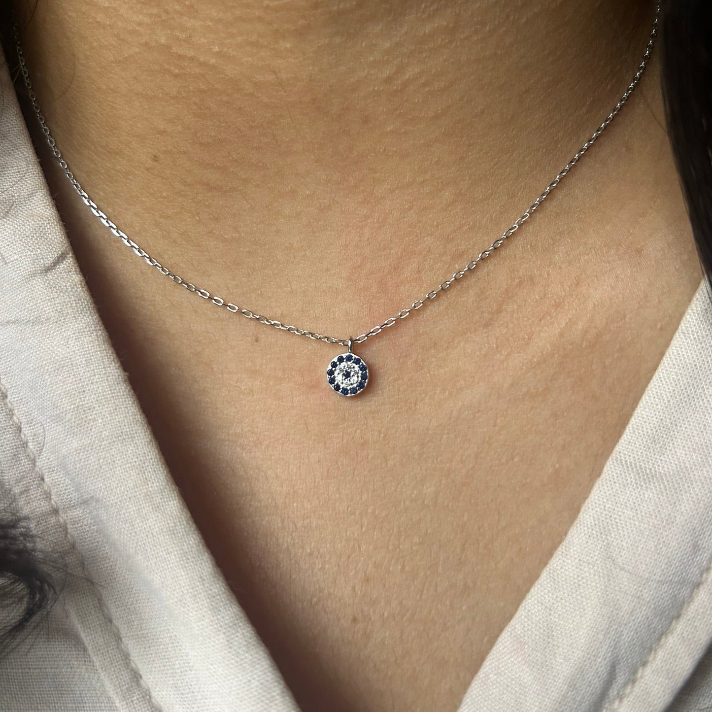 925 sterling silver evil eye pendant necklace with blue zircon