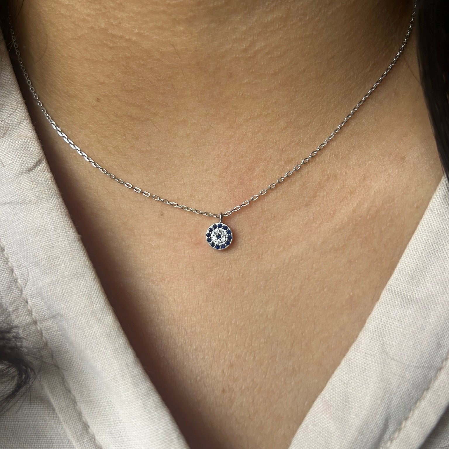 925 sterling silver evil eye pendant necklace with blue zircon