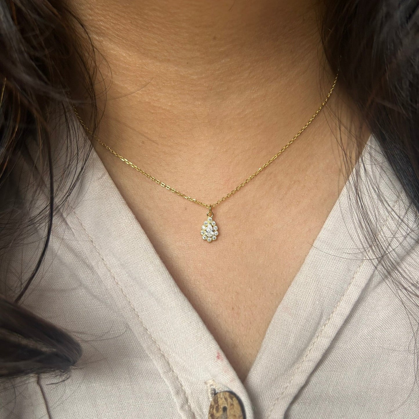 925 sterling silver teardrop halo zircon pendant necklace