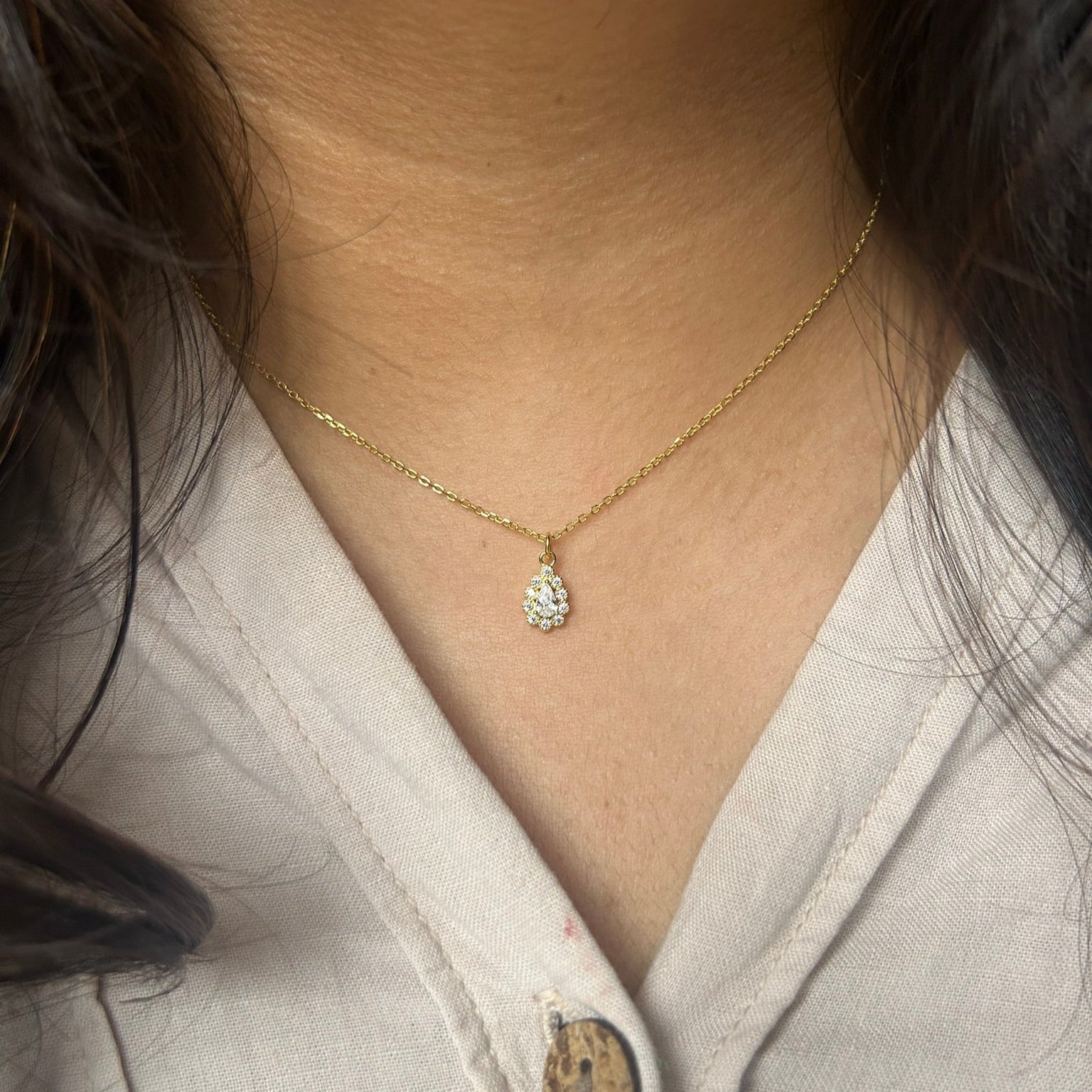 925 sterling silver teardrop halo zircon pendant necklace