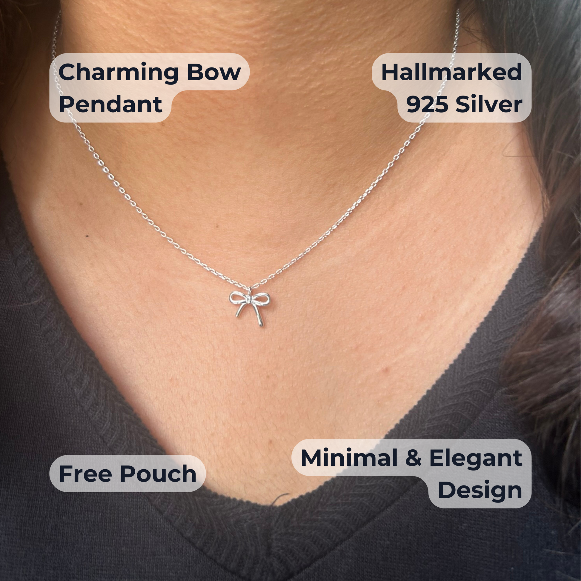 925 sterling silver bow pendant necklace