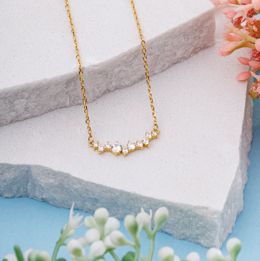 925 sterling silver curved zircon bar necklace