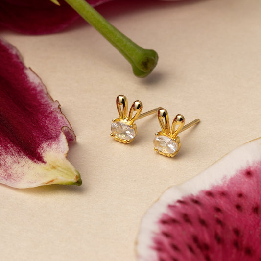 Golden Bunny Stud Earrings | 925 Silver