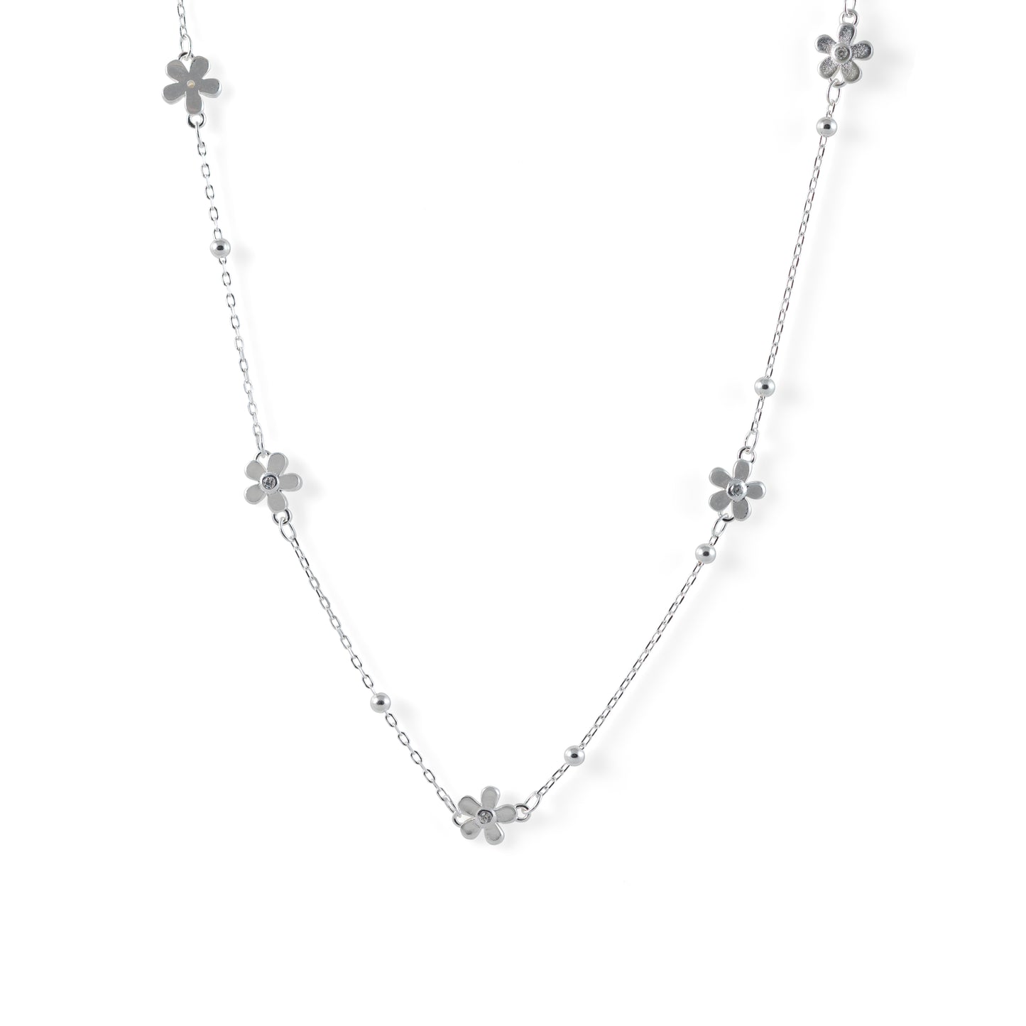 925 sterling silver flower charm necklace with zircon