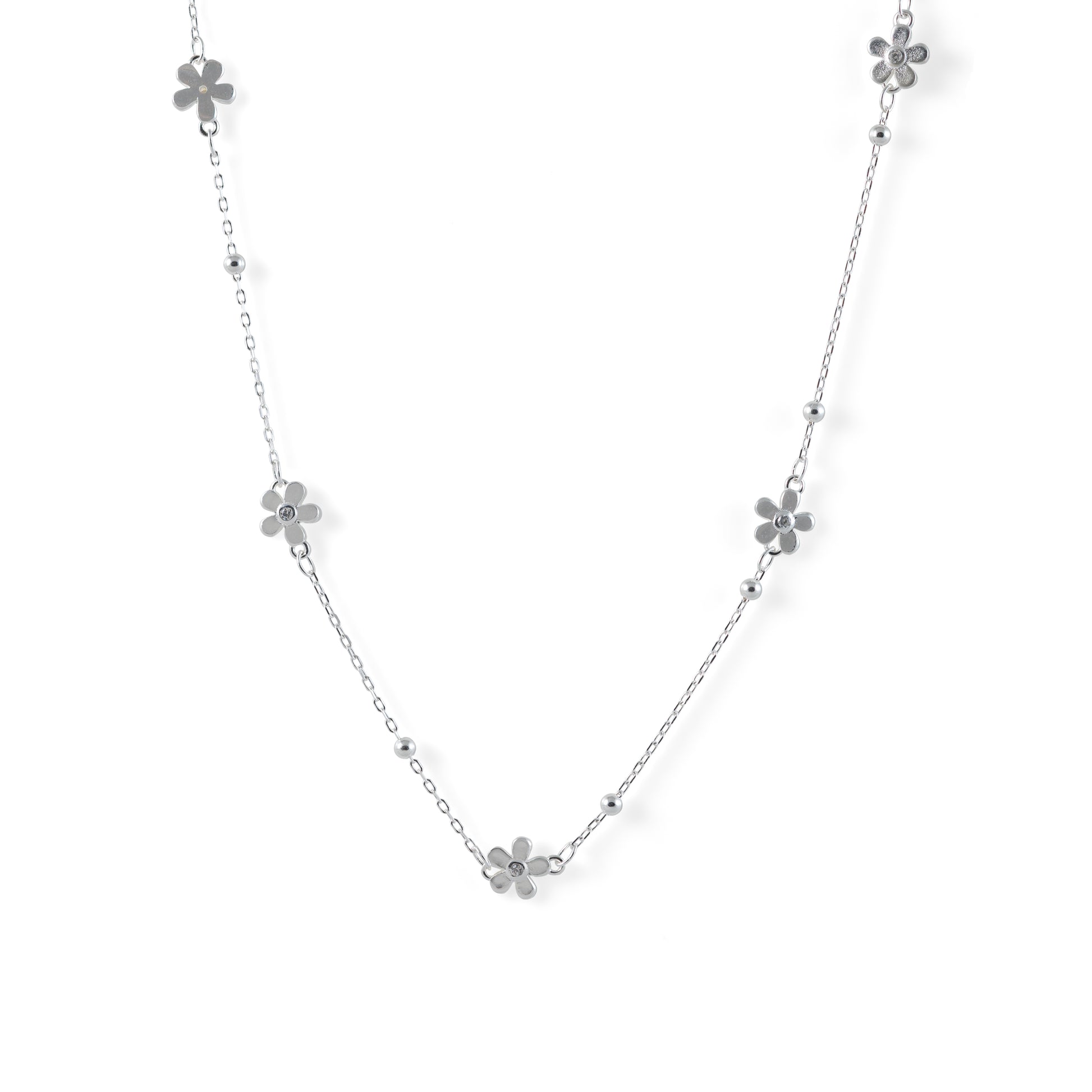 925 sterling silver flower charm necklace with zircon