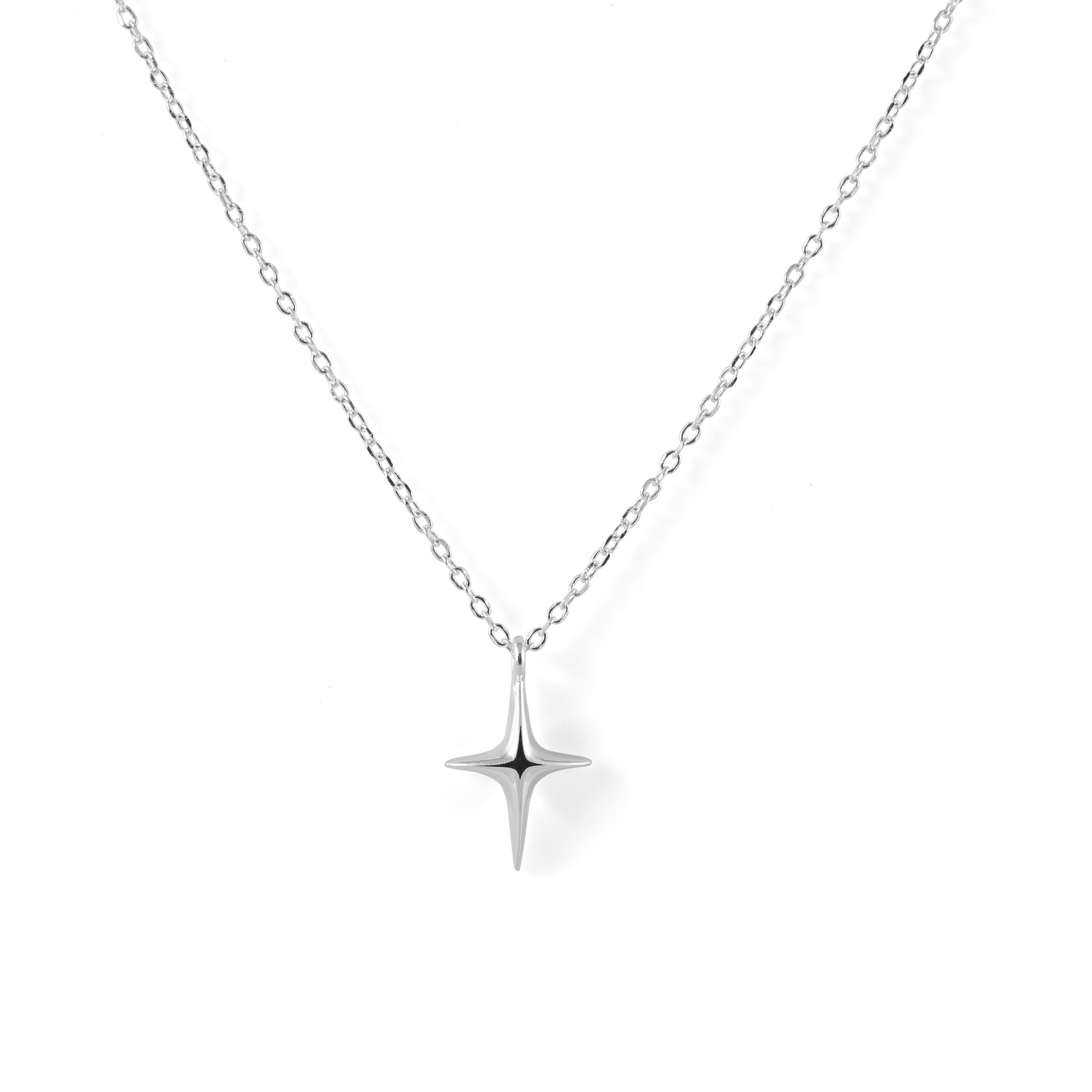 925 sterling silver four point star pendant necklace