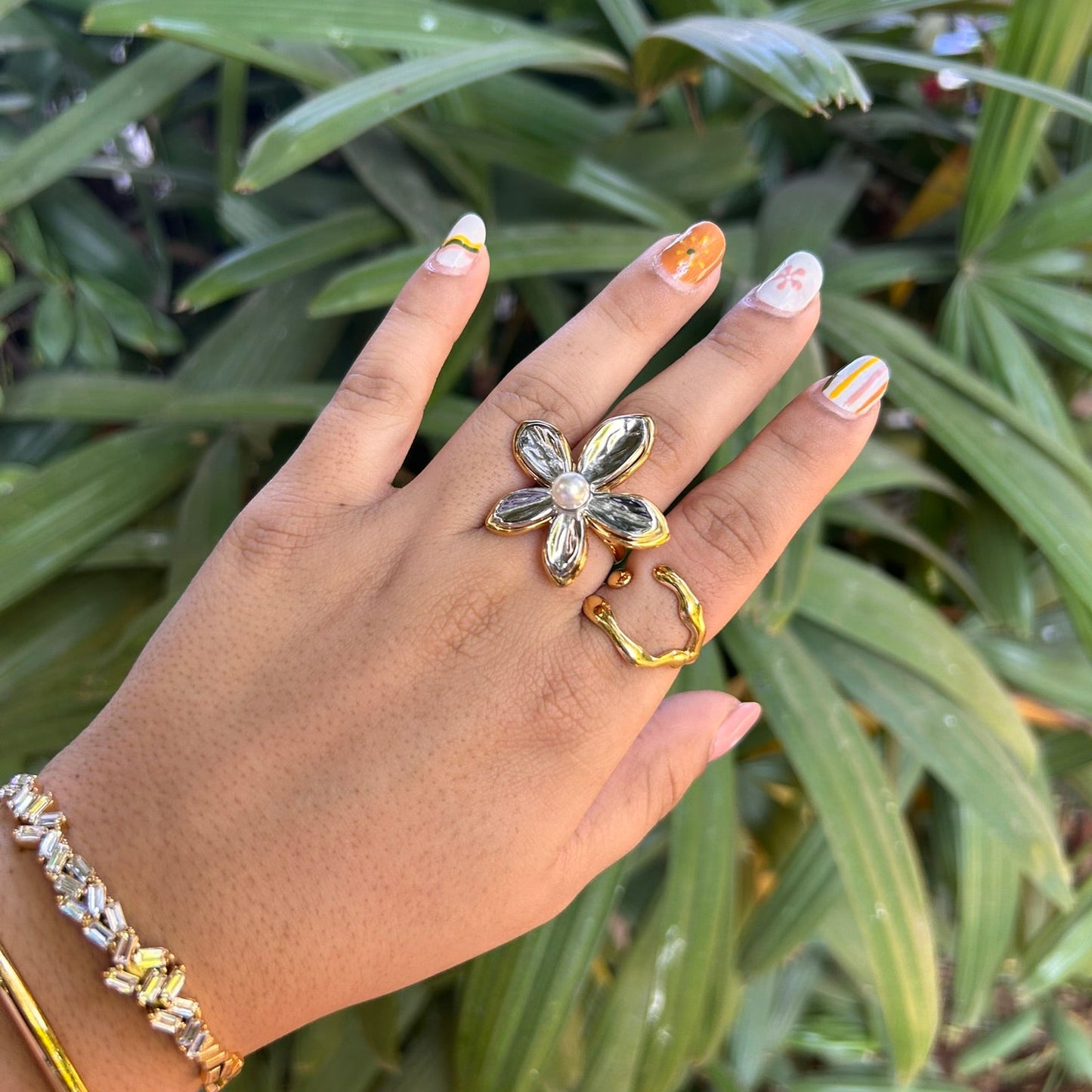 Mixed Flower Adjustable Ring