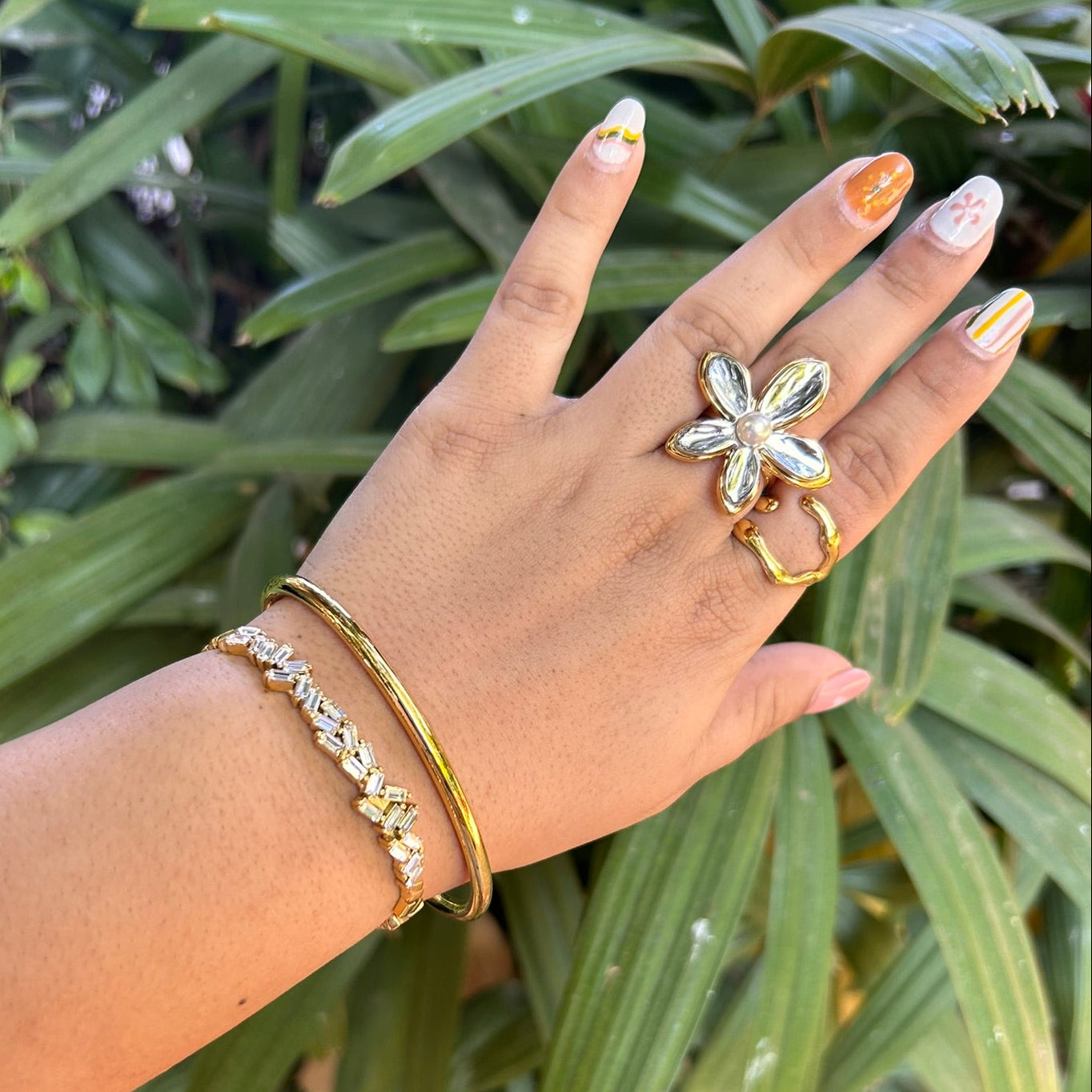 Mixed Flower Adjustable Ring