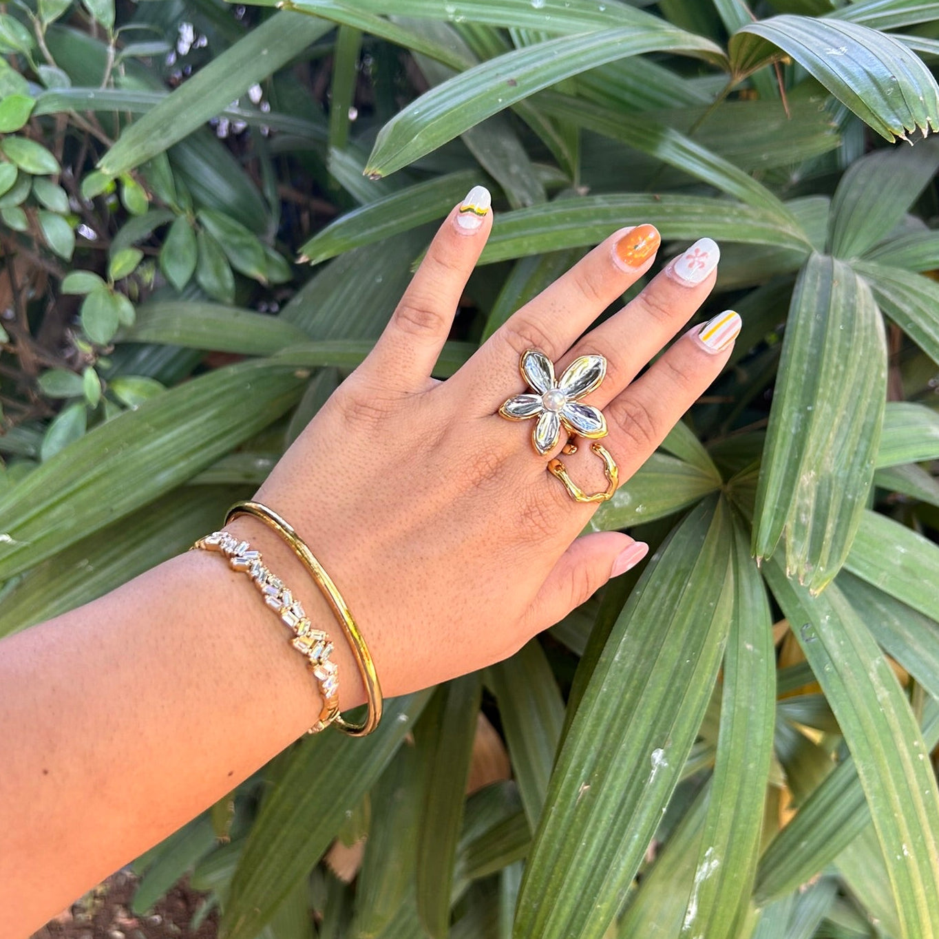 Mixed Flower Adjustable Ring