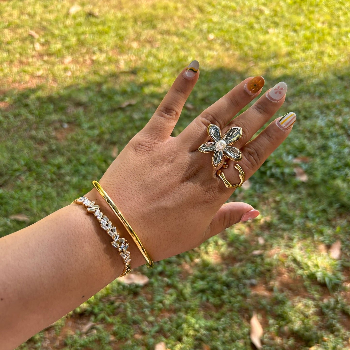 Mixed Flower Adjustable Ring