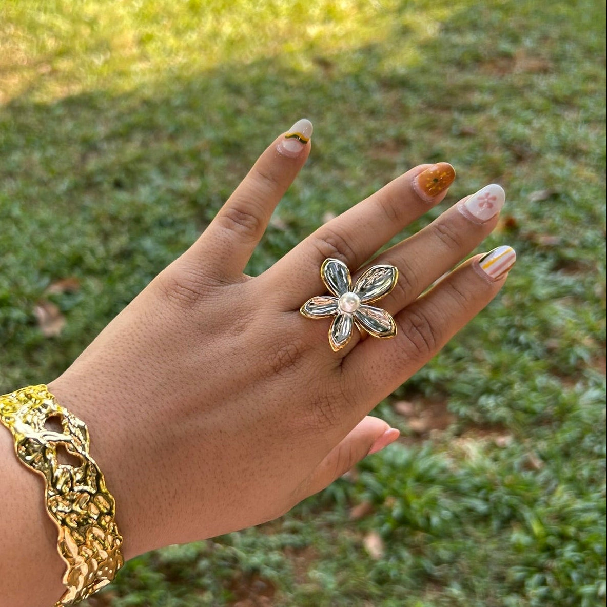 Mixed Flower Adjustable Ring