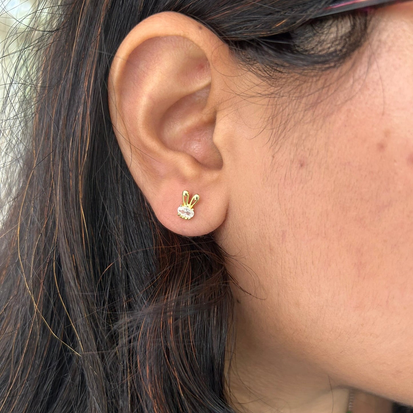 Golden Bunny Stud Earrings | 925 Silver