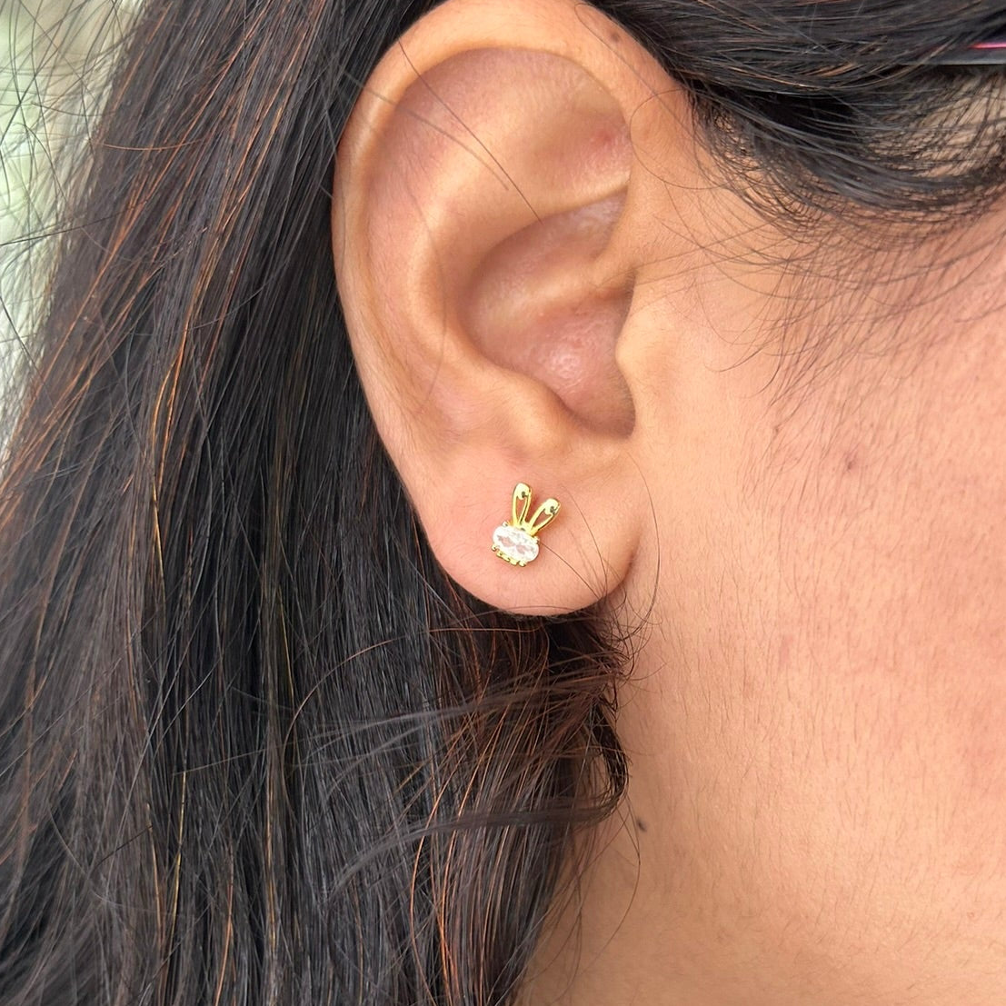 Golden Bunny Stud Earrings | 925 Silver