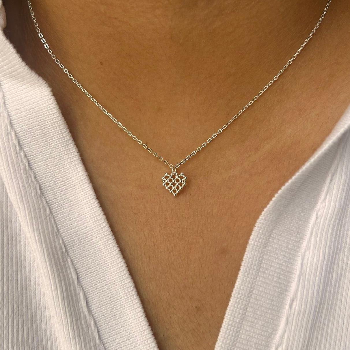 Waffle Heart Necklace | 925 Sterling Silver