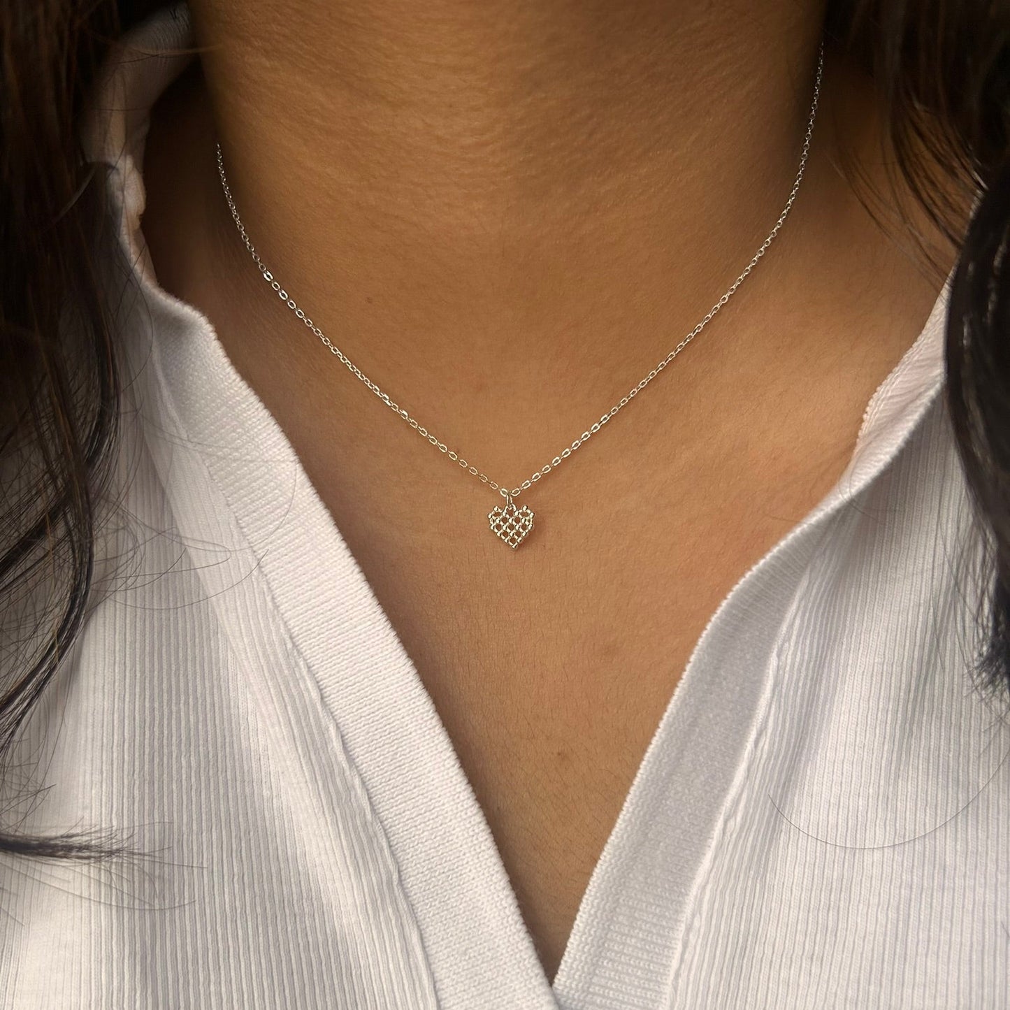 Waffle Heart Necklace | 925 Sterling Silver