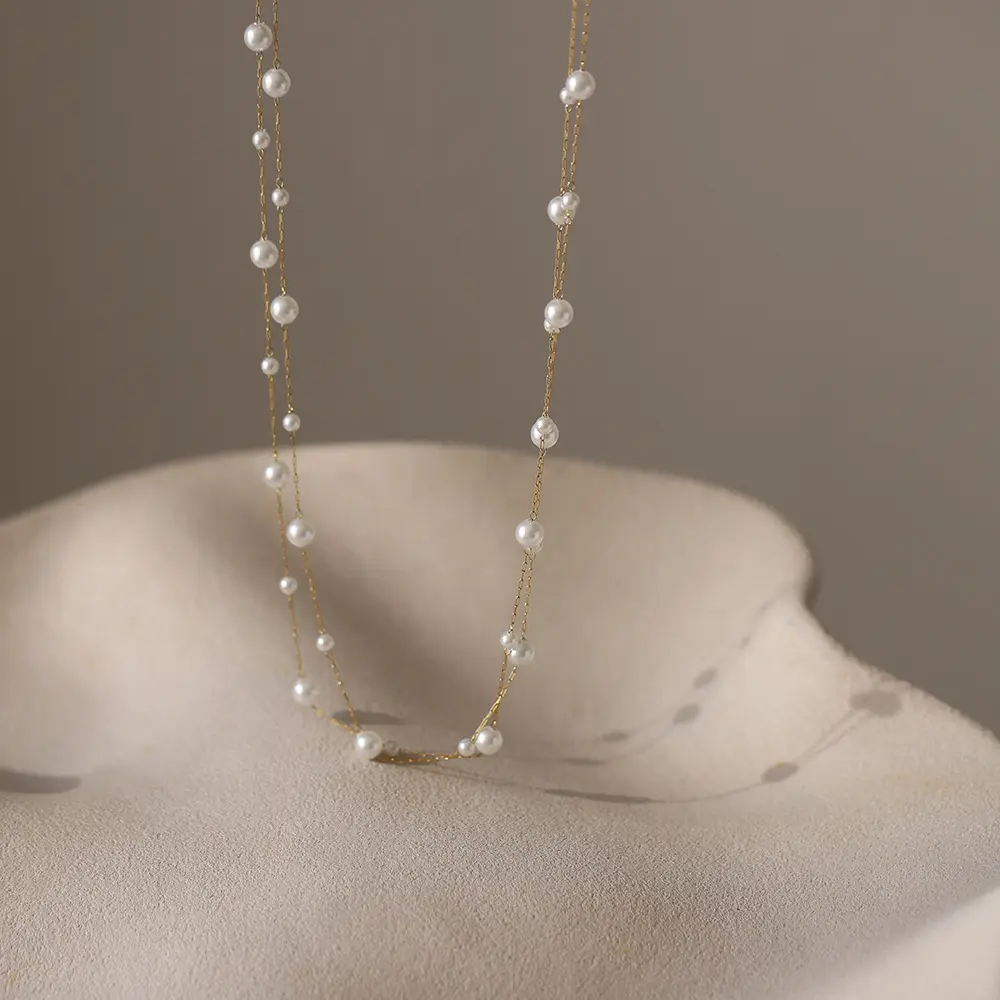 Noor Necklace | 2 Layer Pearl Chain | Delphin Jewels