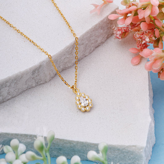 925 sterling silver teardrop halo zircon pendant necklace